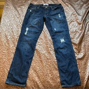 CAbi Dark Blue Slim Boyfriend Distressed Straight Leg Jeans